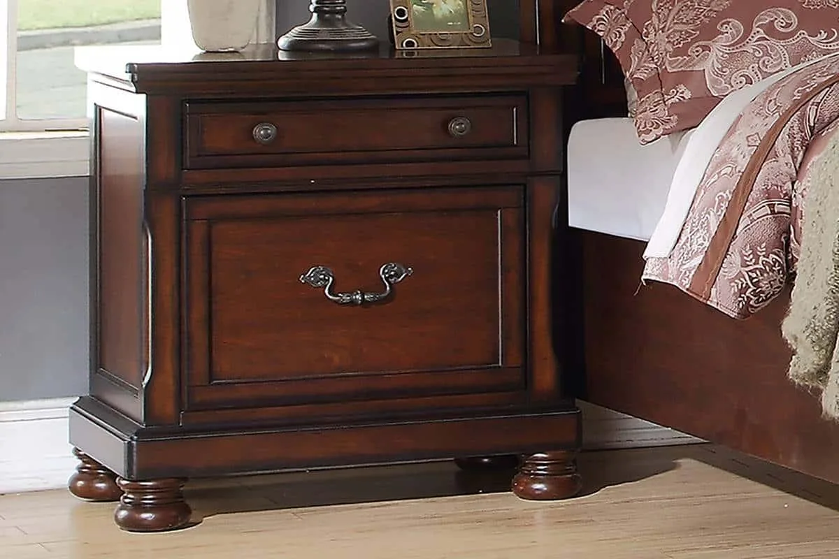Cherry finished nightstand with two drawers traditional style