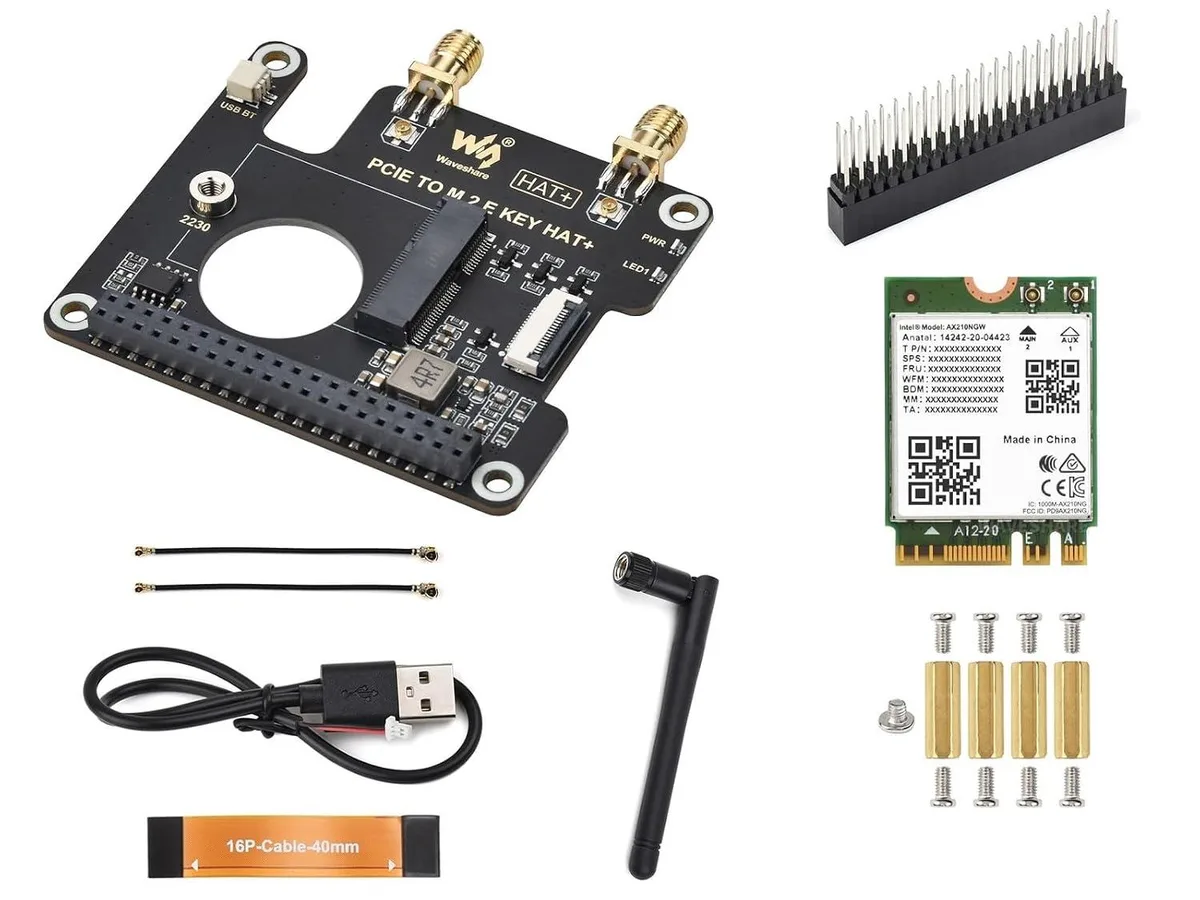 LORDWORLD LORDWORLD PCIe to M.2 E Key HAT for Raspberry Pi 5 with AX210 Card — product photo