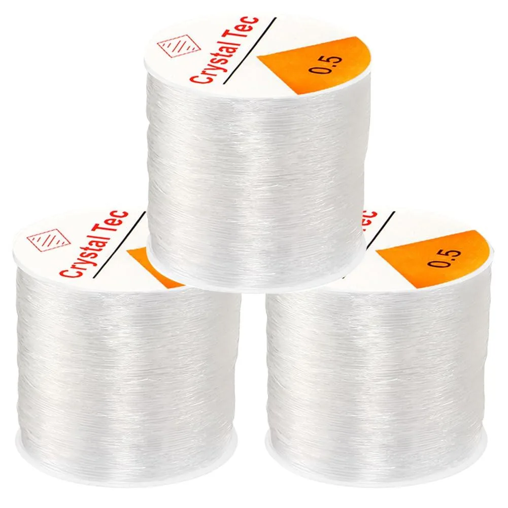 Three clear elastic cord rolls, round .5 mm diameter, 393 yards total