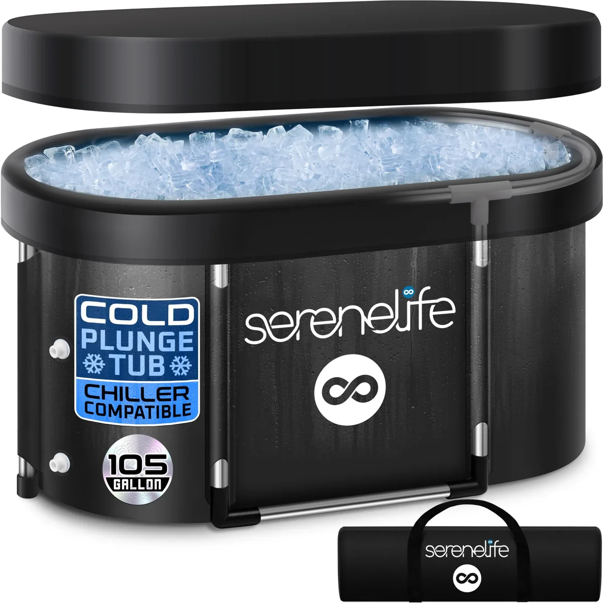 Oval insulated ice bath tub with aluminium frame, 105 gallon capacity