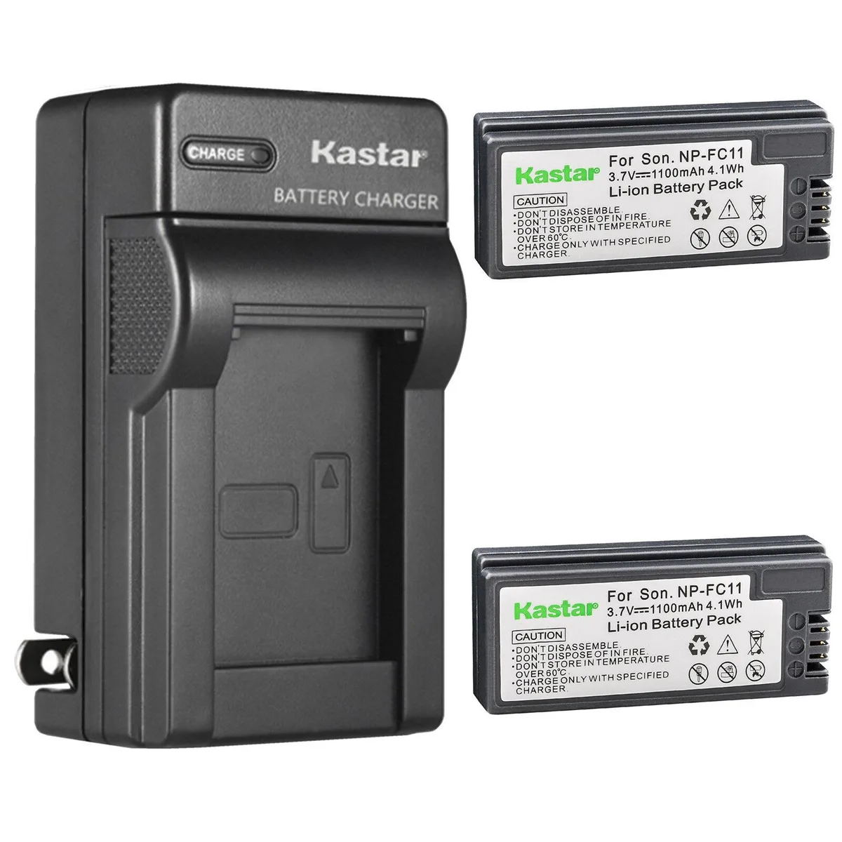 Kastar Kastar NP-FC11 2-pack battery &amp; AC wall charger 1100mAh 3.7V 4.1Wh — product photo
