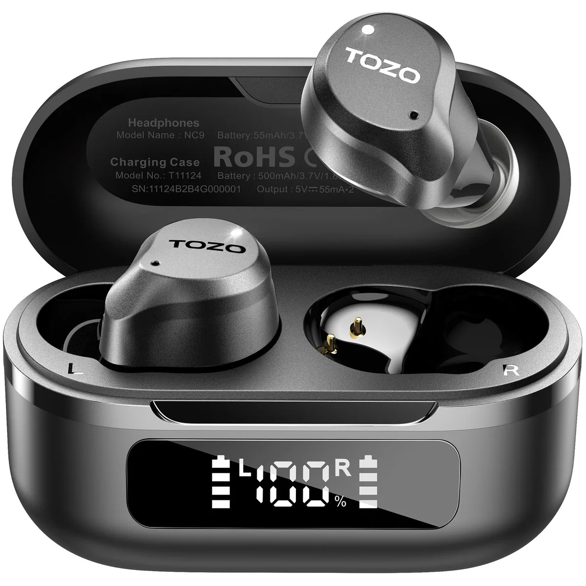 TOZO Store TOZO NC9 Hybrid ANC Wireless Earbuds Dark Black — product photo