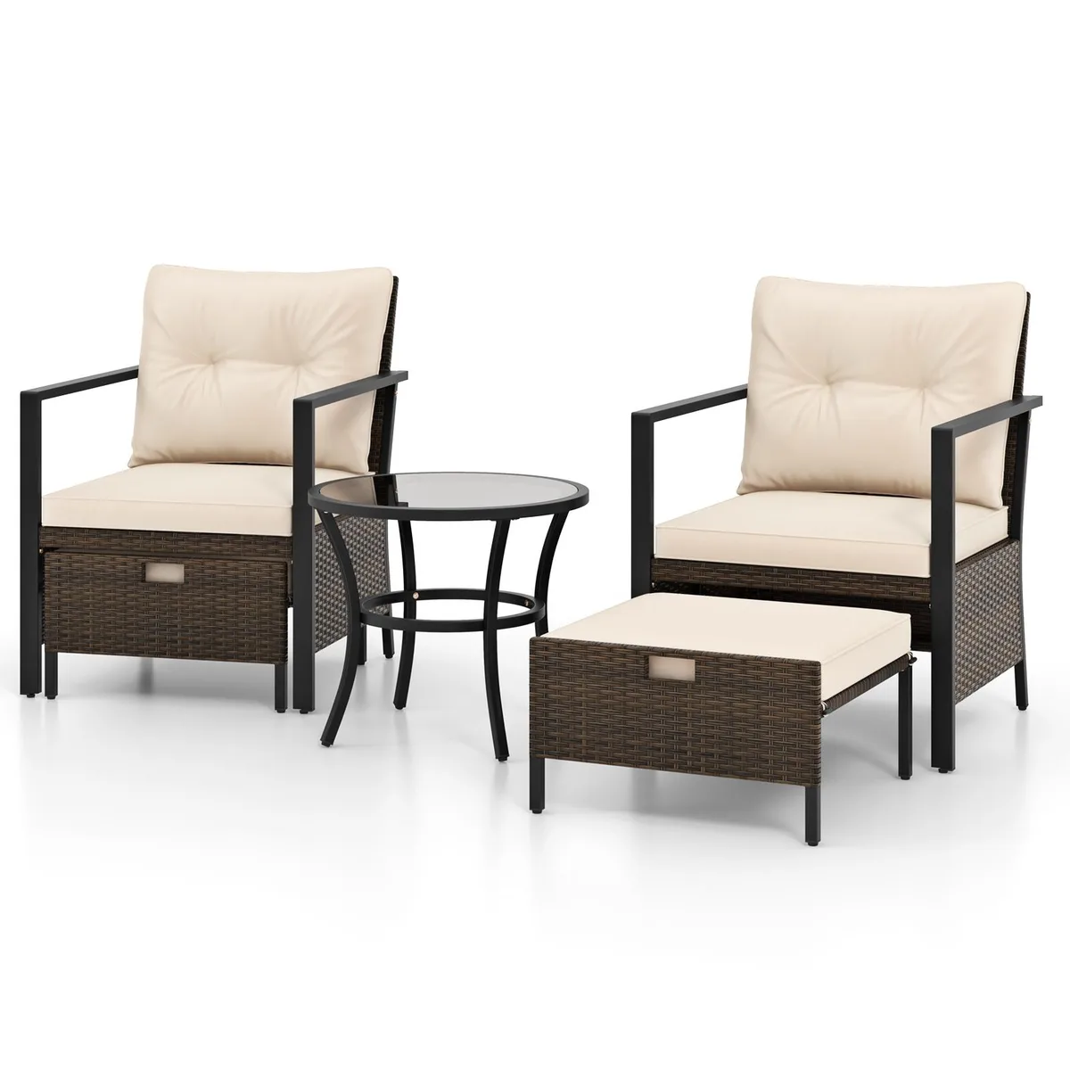 SlickBlue SlickBlue 4-Piece Patio Set White Mix Brown Rattan Glass Top — product photo