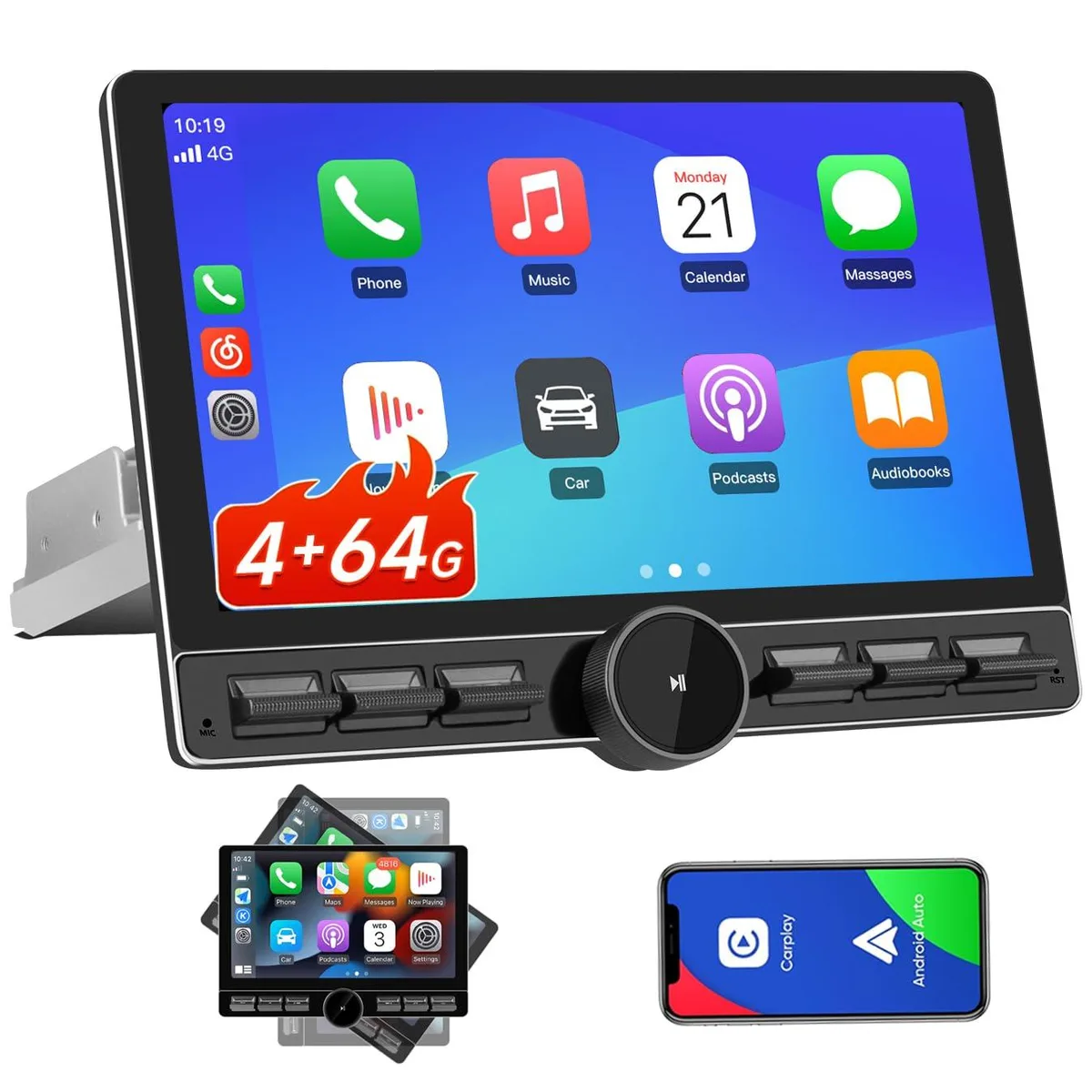 litillbuly litillbuly 10.6 Inch Android 13 Single Din Car Radio 4GB 64GB — product photo