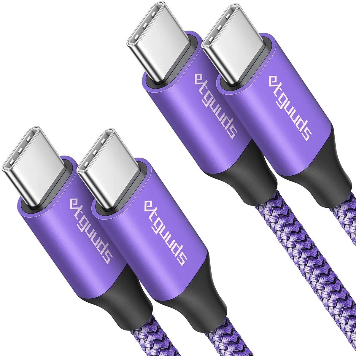 etguuds USB-C to USB-C Cable 10ft 60W Purple 2-Pack — product photo