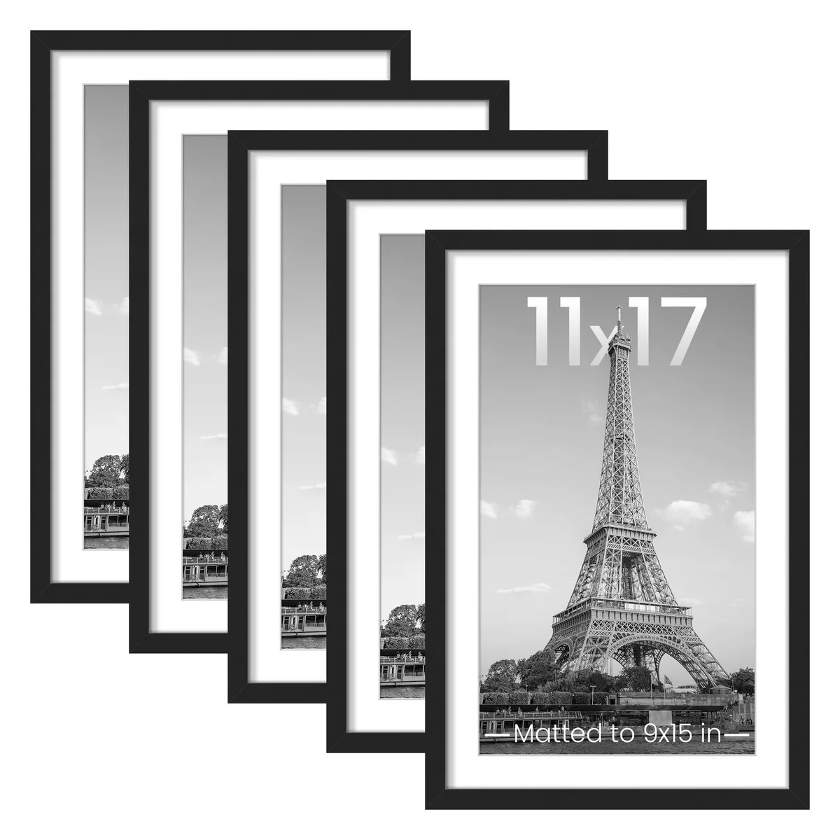 Five black plastic 11x17 frames with HD plastic cover