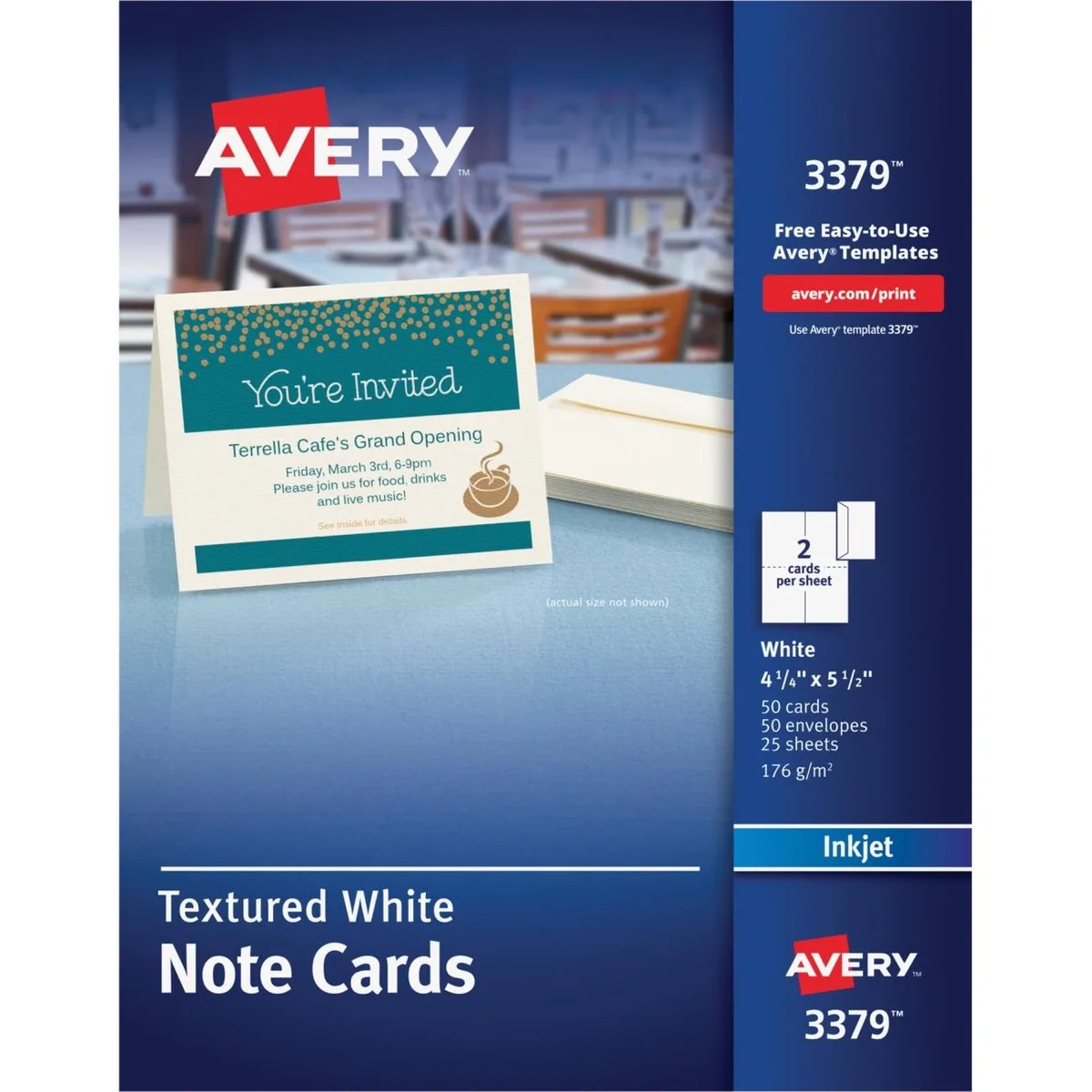 Avery Avery 3379 Note Cards White 50pk 4.25x5.5in 65lb 176gsm Matte — product photo