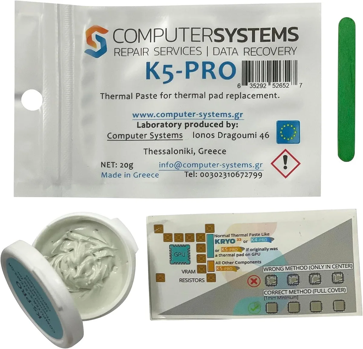 20 g sachet of grey viscous thermal putty with wooden spatula