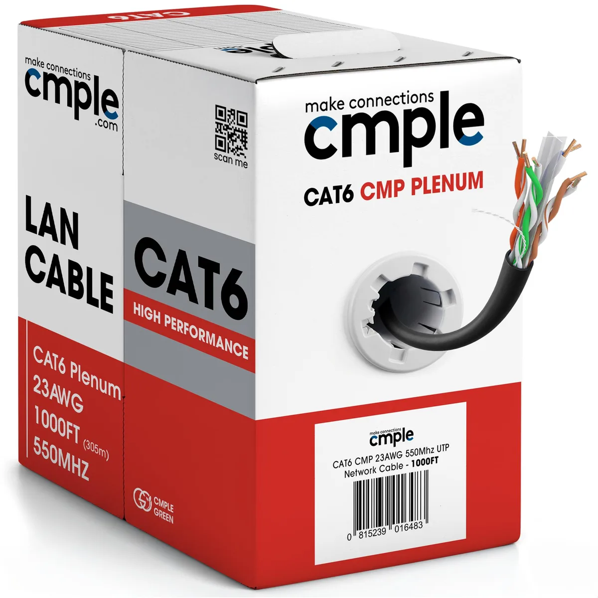 CMPLE CMPLE Cat6 Plenum Network Ethernet Cable 1000ft 550MHz 23AWG Black — product photo