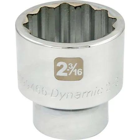 Chrome 1 inch drive twelve point SAE socket size two dash three sixteenths