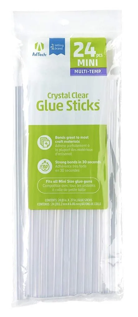 Clear cylindrical glue sticks in rectangular pack