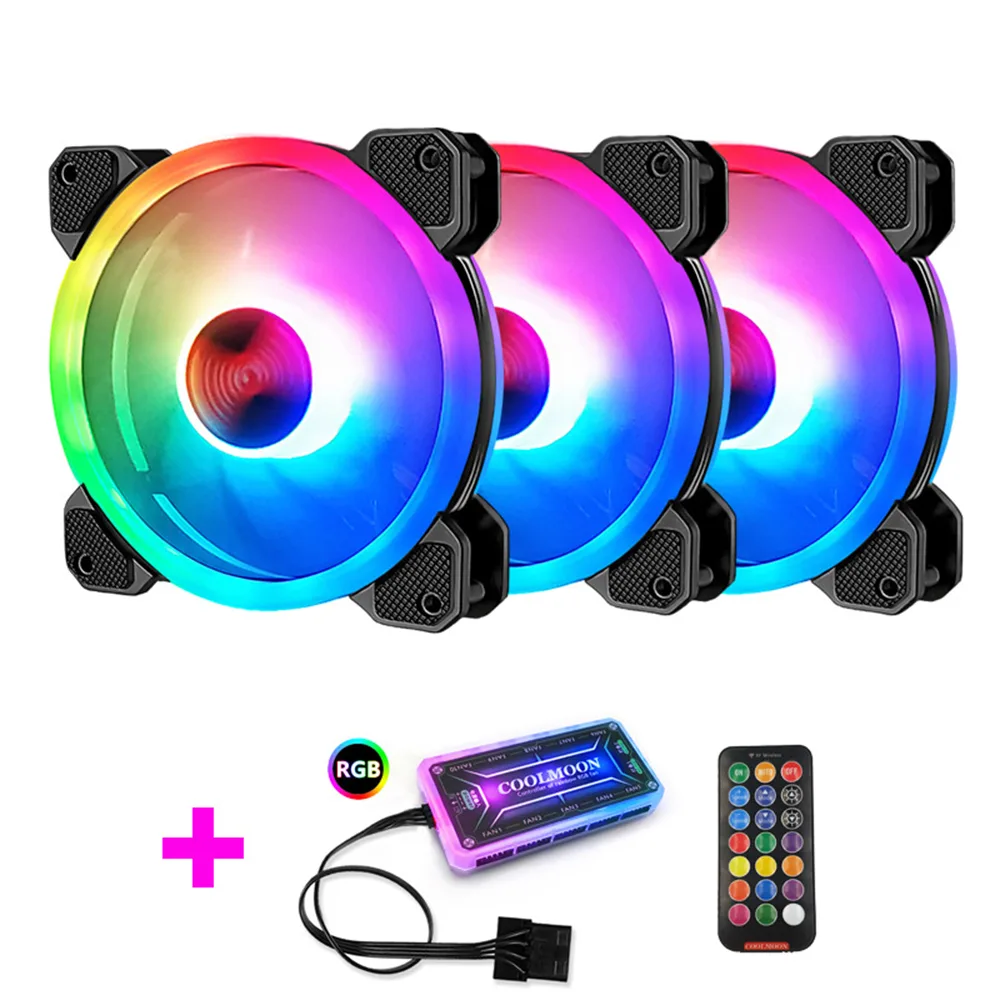 Hitoor Hitoor 120mm RGB case fan 3-pack with IR remote — product photo