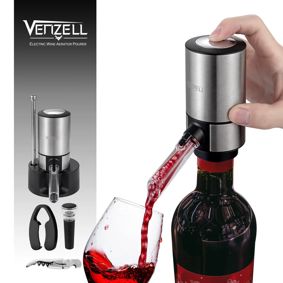  Electric Wine Aerator and Pourer - Smart One-Button with Vacuum Stopper and Dispenser — product photo