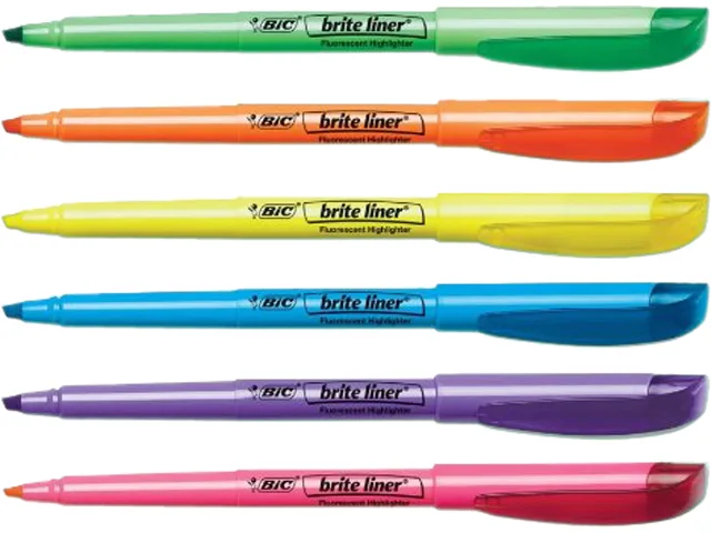 Box of twelve BIC Brite Liner highlighters in assorted colours