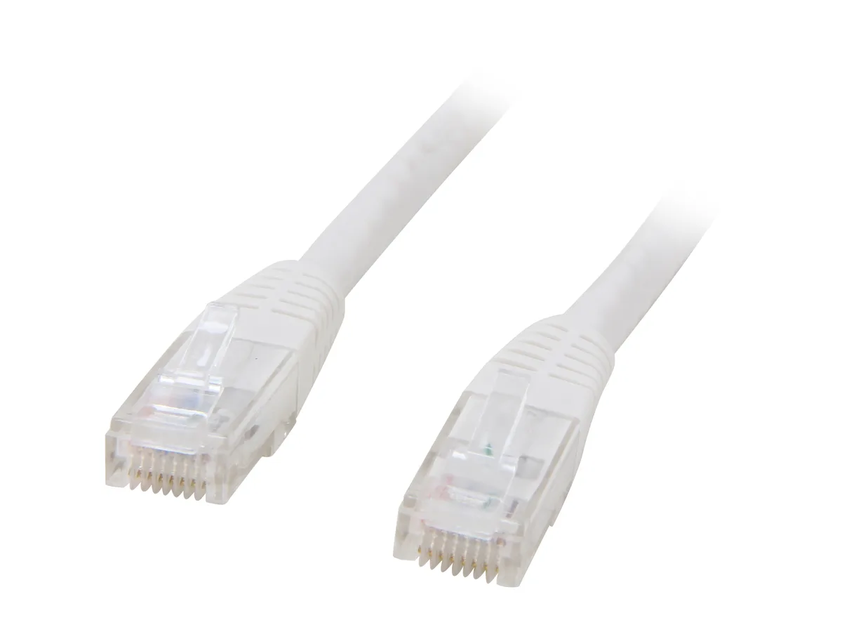 White Cat 6 Ethernet cable with moulded RJ45 connectors, 8 ft long