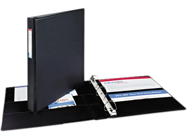 Black slant-ring binder with two inside pockets