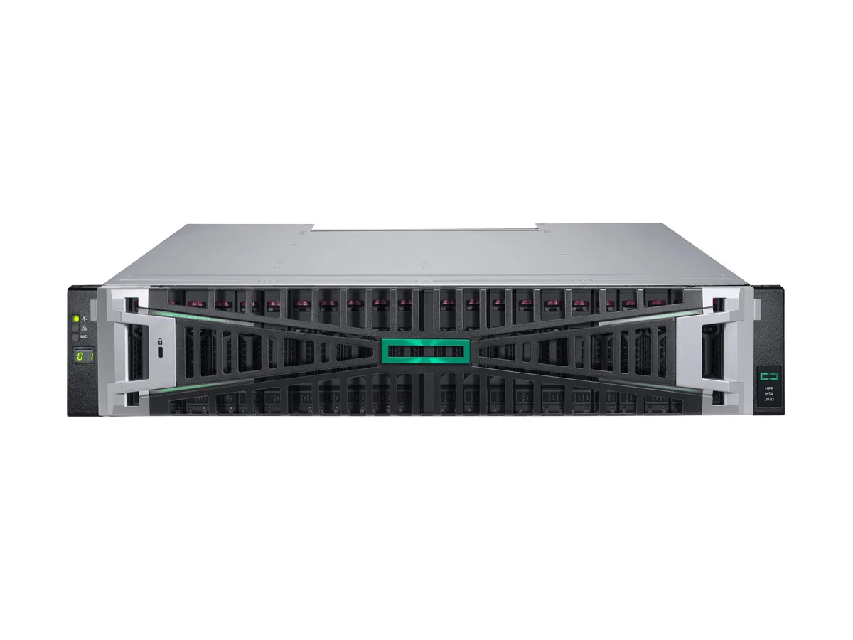 HPE HPE MSA 2070 SFF 2x10/25GbE iSCSI 4-port Cntrl 12x3.84TB SSD 4x10Gb iSCSI XCVR 46TB Storage Array (P76569-B25) — product photo