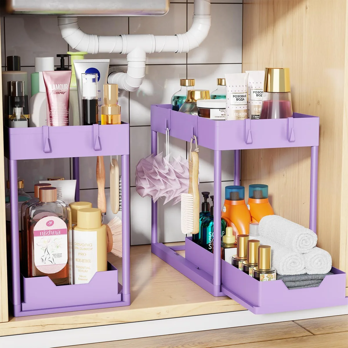  Simple Trending ST57992-2BK-VT Bath Storage 2-Pack 15.5x8.5x13.1in Purple — product photo