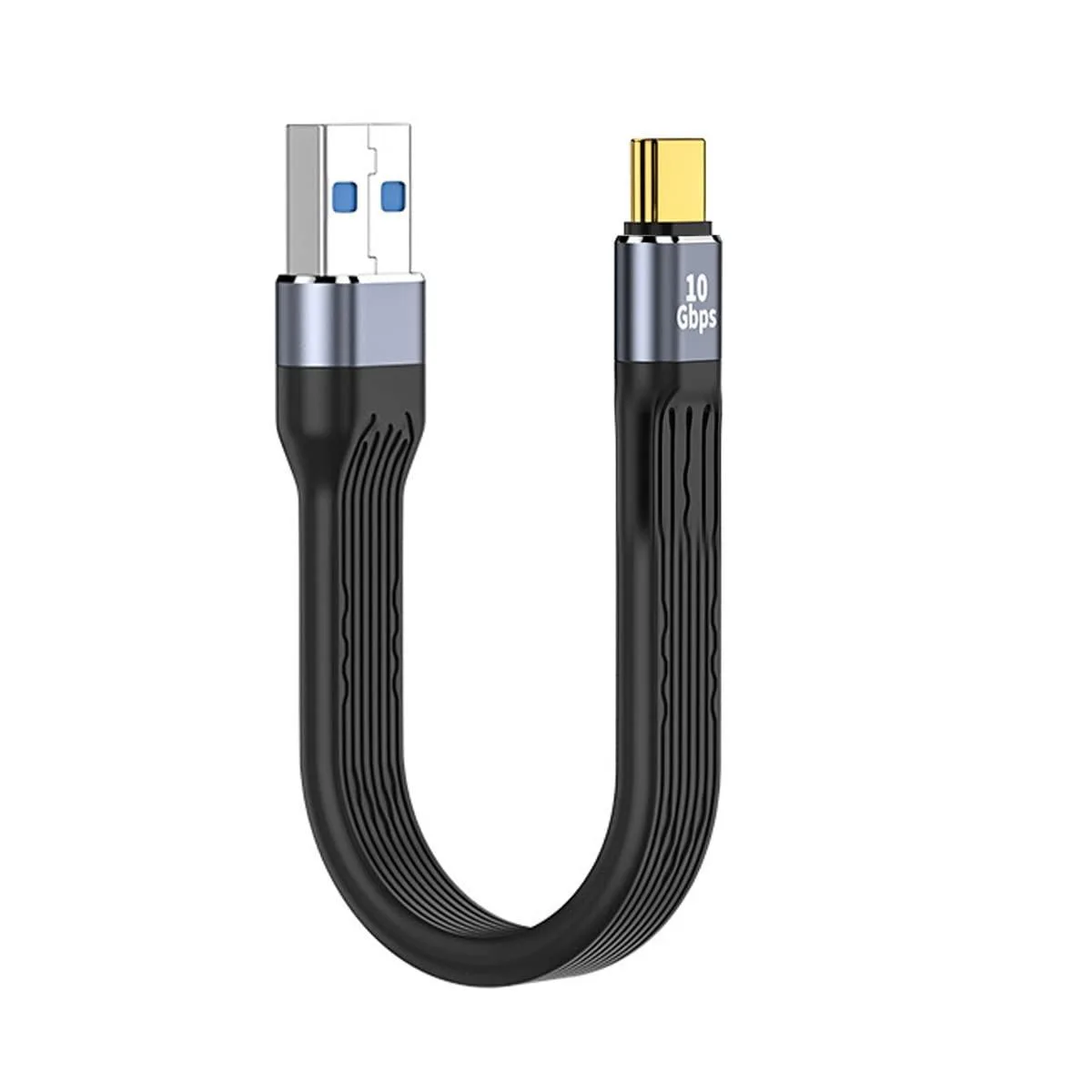 Flat 13cm USB-C to USB-A cable with alloy-shell connectors