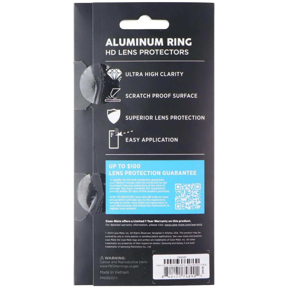 Case-Mate Case-Mate Aluminum Ring HD Lens Protectors Samsung Galaxy S25 Ultra Black — product photo