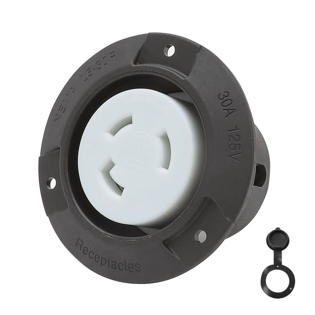 LORDWORLD LORDWORLD Nema L5-30R Flanged Outlet Waterproof Cover 30AMP 125/250V Female Power Inlet Black — product photo