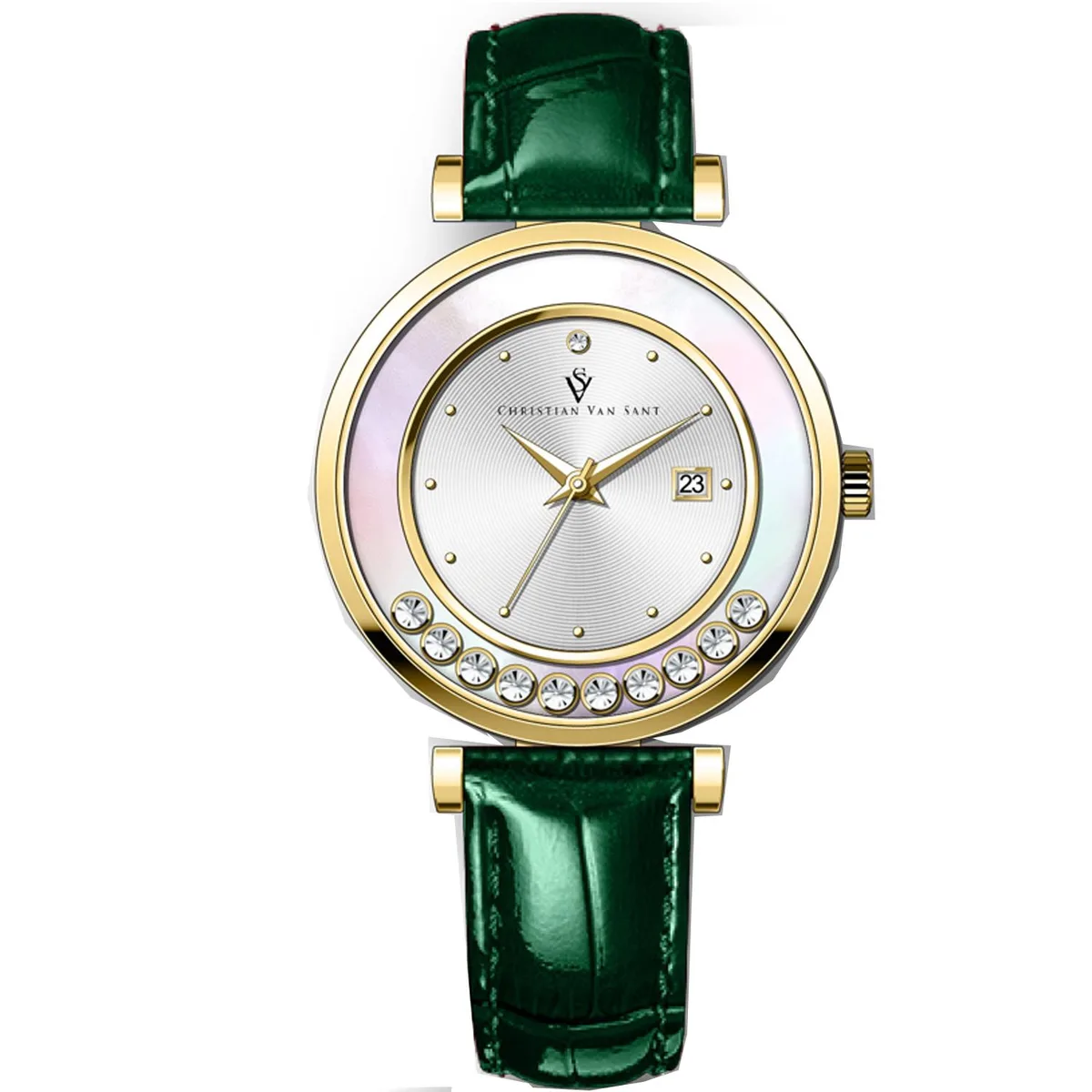 Silver dial watch with stainless steel case and leather strap