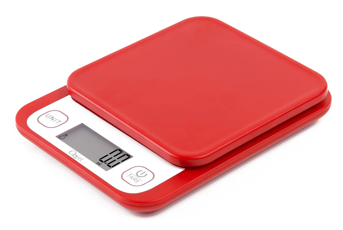  Ozeri ZK28-R Commercial Kitchen Scale 6.8 in 5.4 in 1.2 in 6000 g 13.22 lbs 420 g 0.1 g 0.5 g Red — product photo