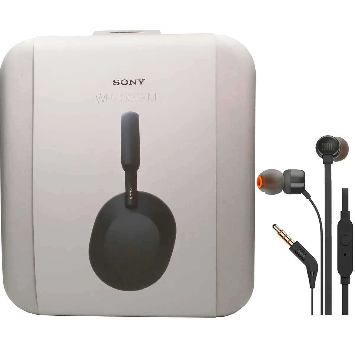 Sony Sony WH-1000XM5 Wireless Noise-Canceling Headphones (Black) + JBL T110 In-Ear Headphones — product photo