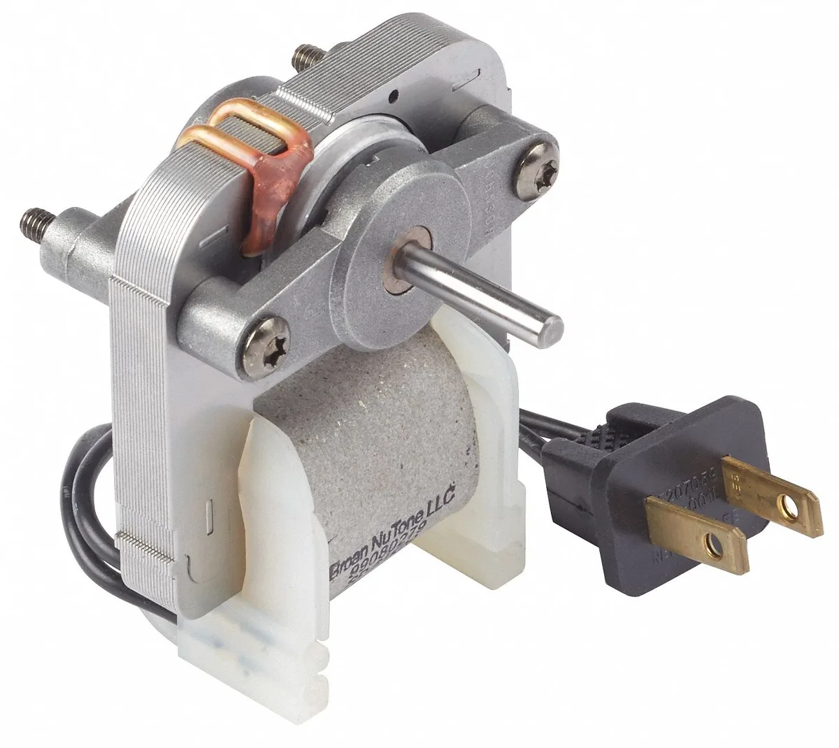 Small cylindrical electric motor with metal housing and mounting brackets