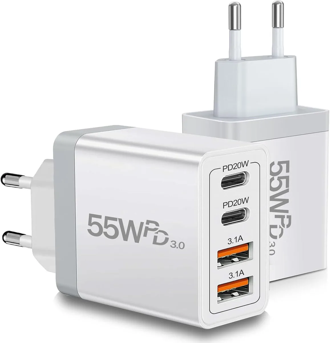 BASEUS BASEUS 55W 4-Port USB-C Wall Charger 2-Pack EU Plug — product photo