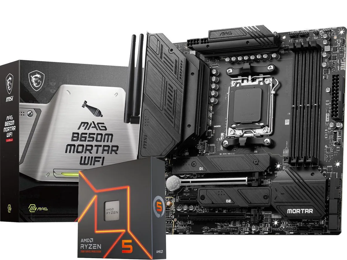 MSI MSI MAG B650M MORTAR WIFI AM5 AMD Motherboard and AMD Ryzen 5 7600X 6-Core 4.7 GHz Socket AM5 — product photo