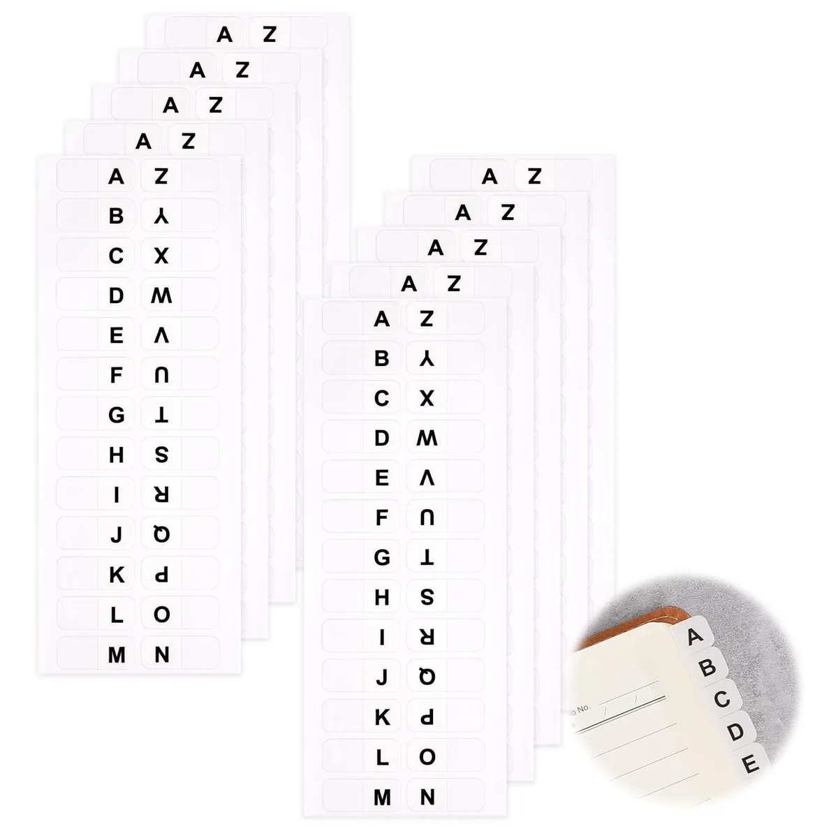 White alphabet sticky tabs on sheets, 260 count