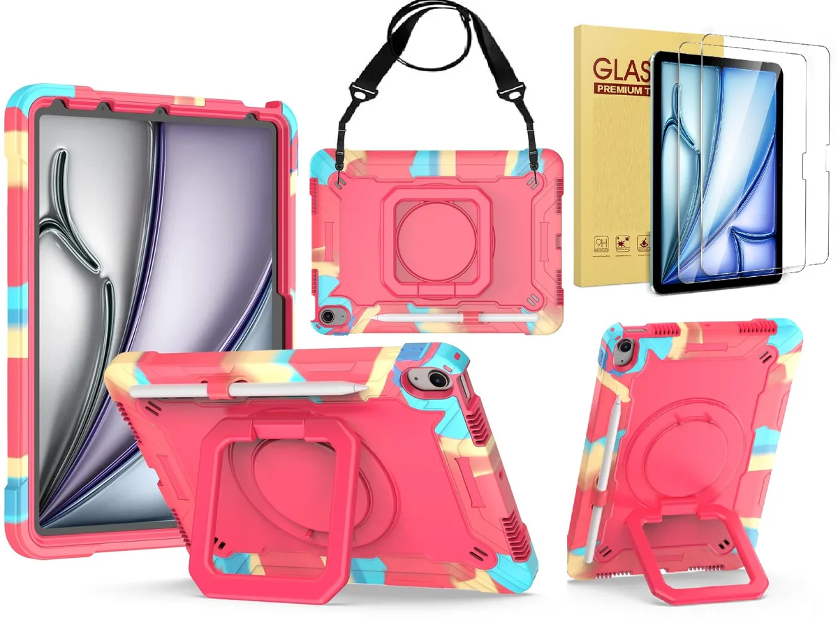 anicestore anicestore A3266 case iPad Air 11" M2/M3 360° ring stand shoulder strap 2× tempered glass — product photo