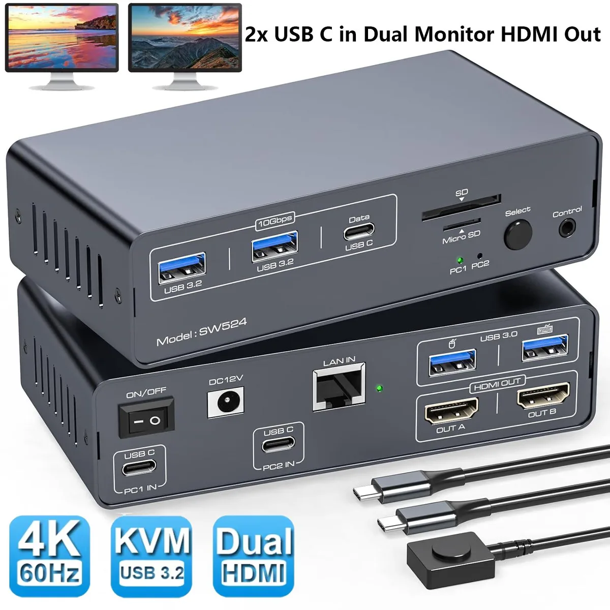 Hitoor Hitoor SW524-HD USB-C HDMI KVM Switch 2×2 4K@60Hz — product photo