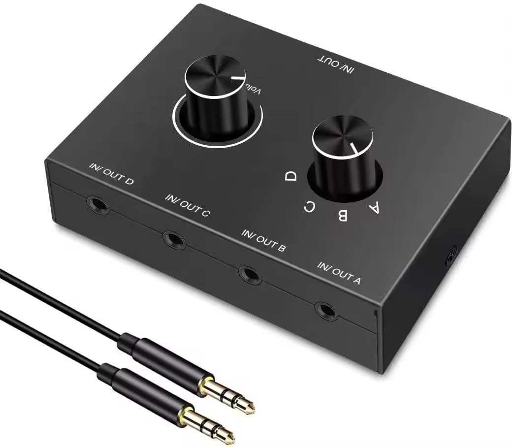  AVer 3.5mm Audio Switch 4-in 1-out/1-in 4-out Bidirectional Stereo Selector — product photo