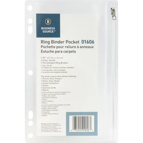 Business Source Business Source 01606BX Binder Pocket 9.5" x 6" 7-Hole Clear 24/Box — ürün fotoğrafı