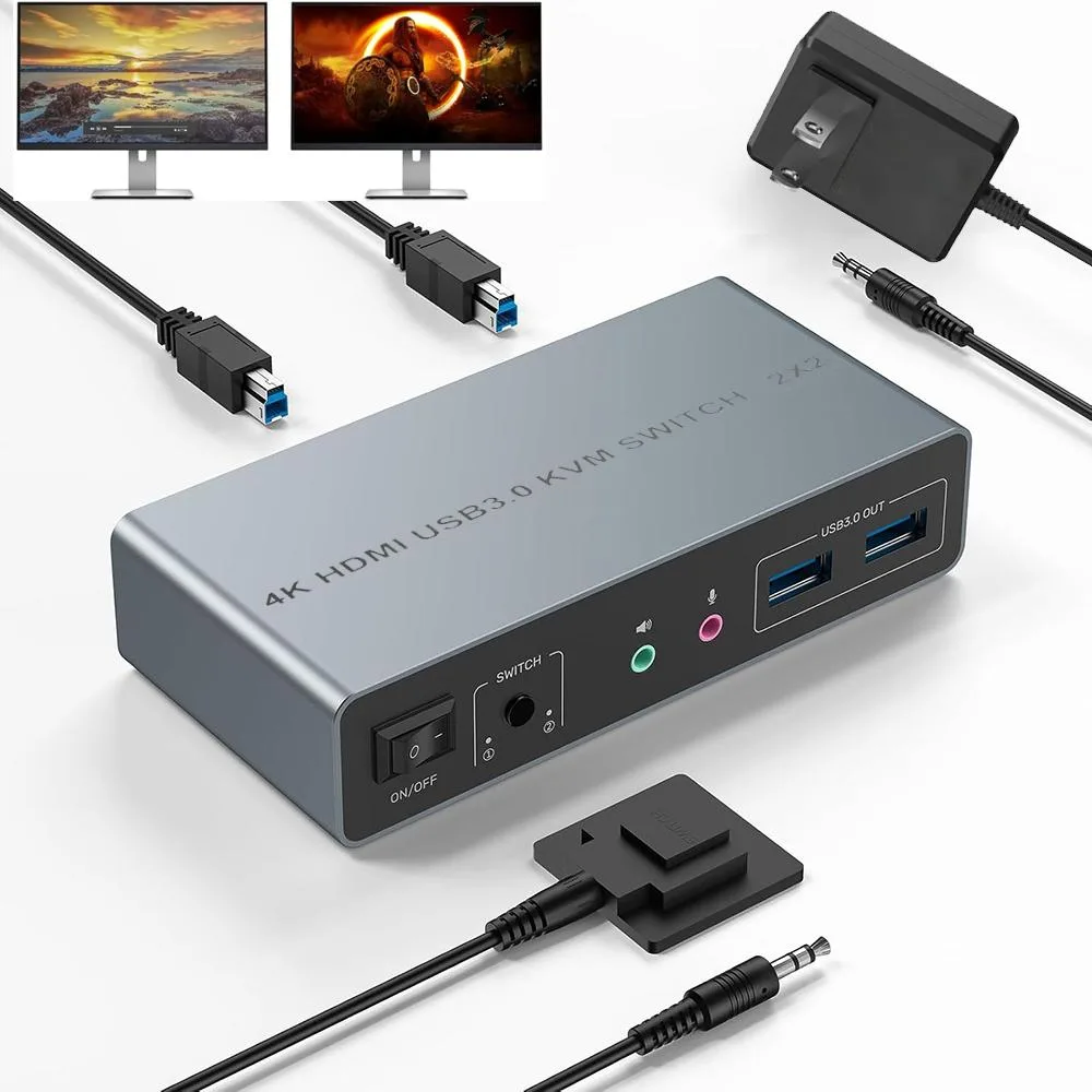 SMA SMA HDMI KVM Switch 2 Computer 2 Monitors 4K@60Hz USB 3.0 — product photo