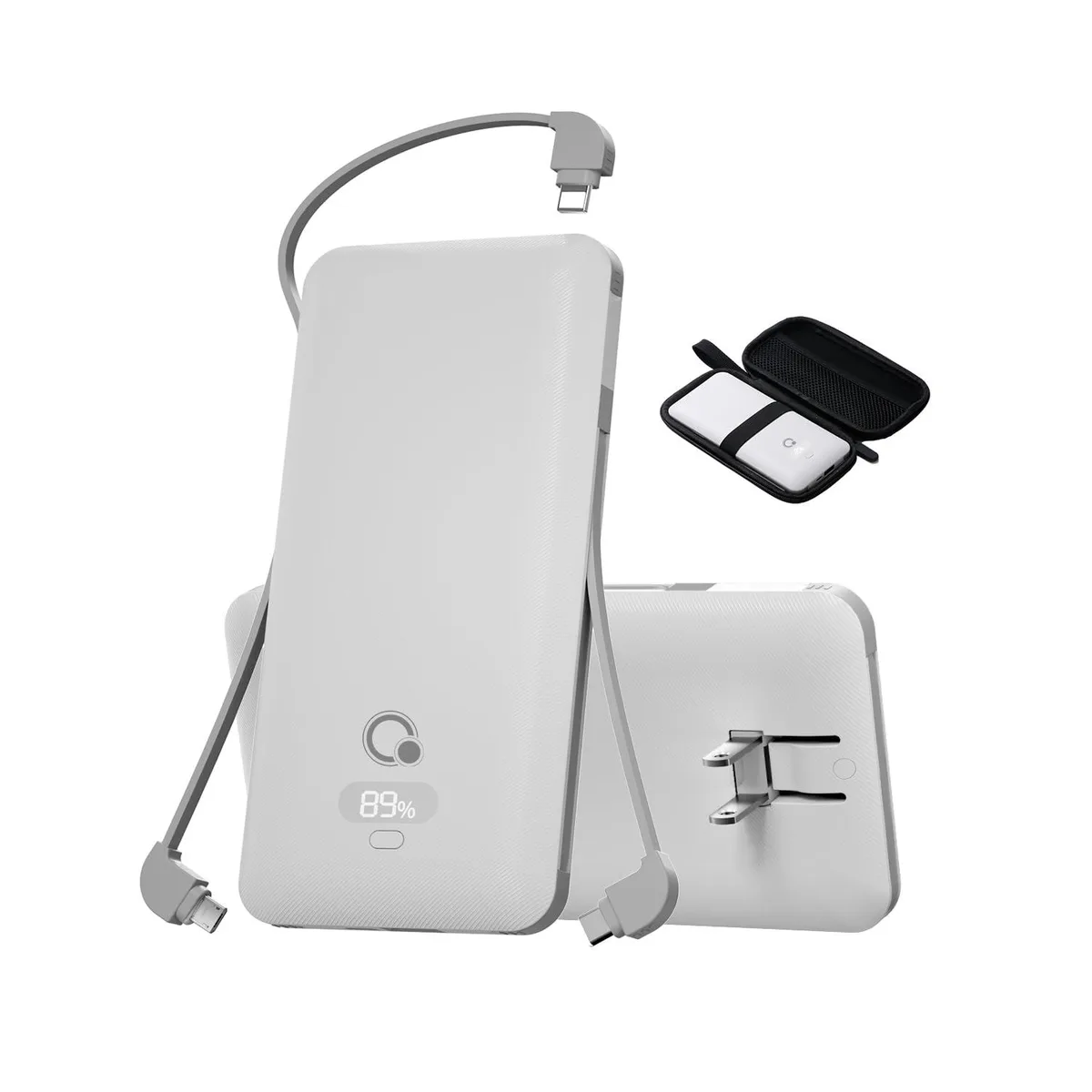 Q PB180P 10000mAh Power Bank with Built-in Cables and AC Plug — product photo