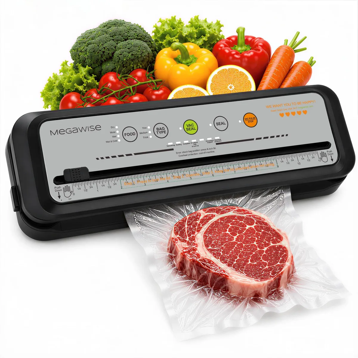 Gray compact vacuum sealer with integrated cutter and control panel