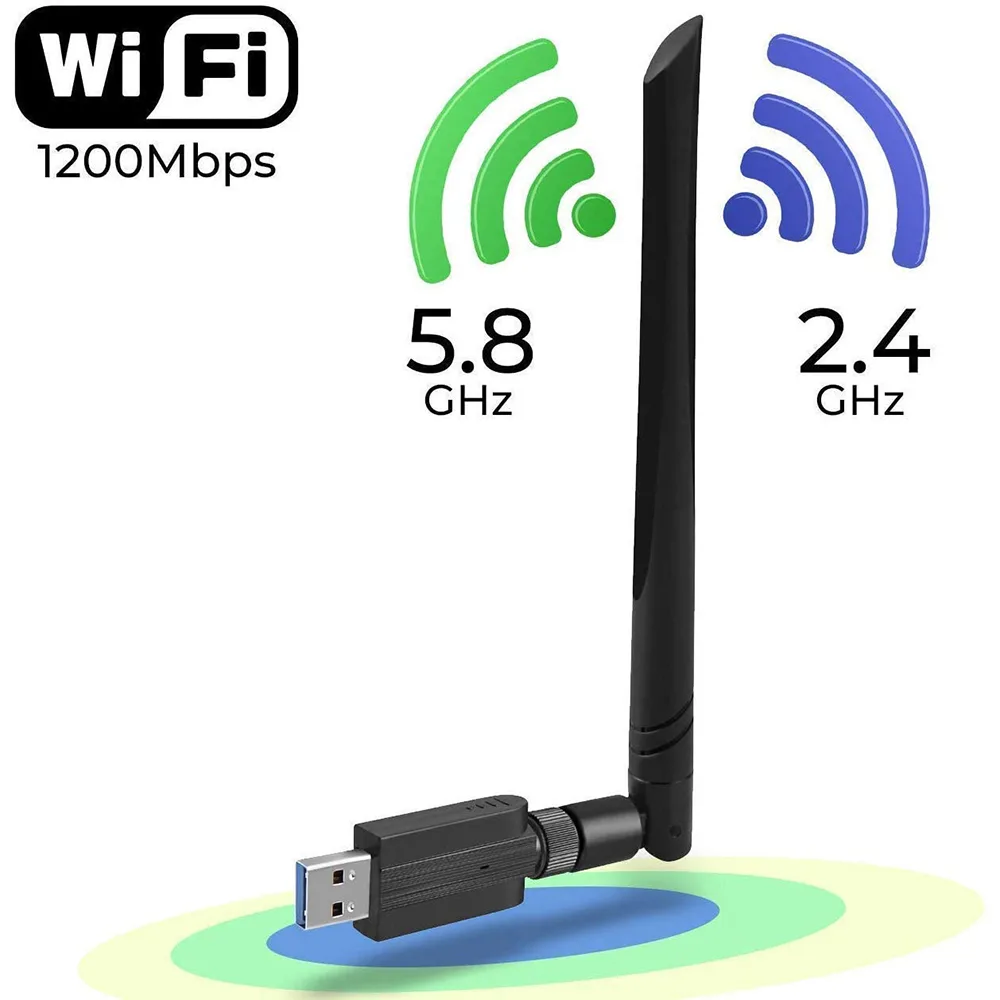 IHDAPP IHDAPP USB Wi-Fi Adapter AC1200 Dual Band 5dBi Antenna Black — product photo