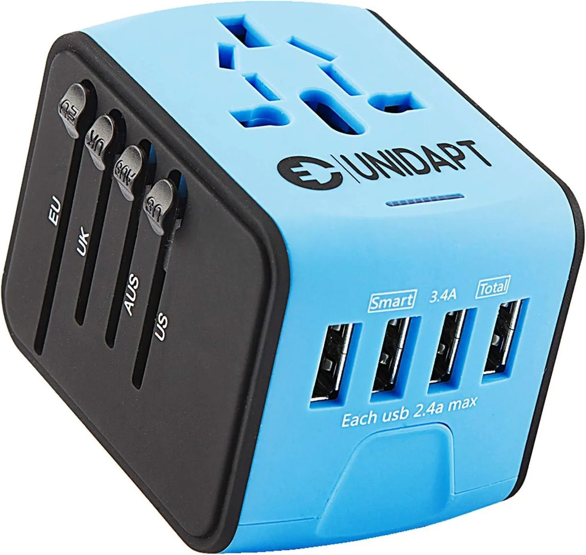  Unidapt SL-199-4U Universal Travel Adapter 4 USB 2.4A Blue — product photo
