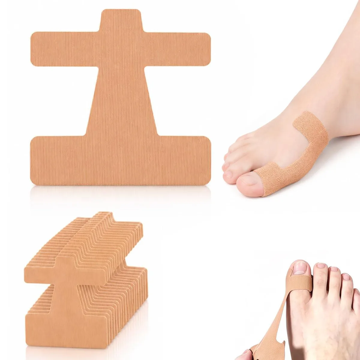 Forty skin-coloured pre-cut kinesiology strips for bunion support