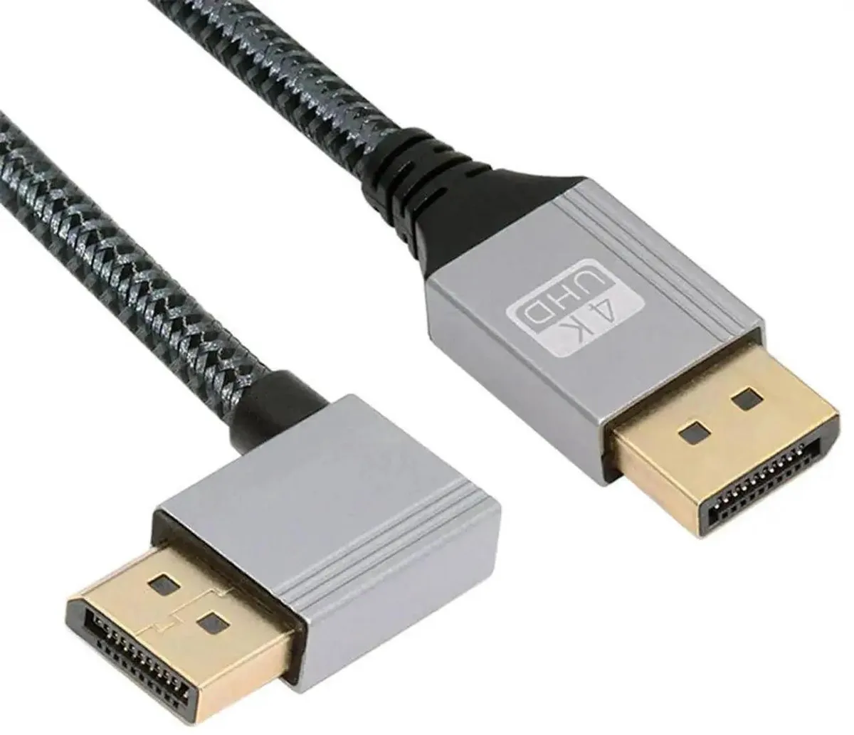 SMUGDESK SMUGDESK 90° Left Angled DP Cable 2m 4K 60Hz Silver Sleeve — product photo
