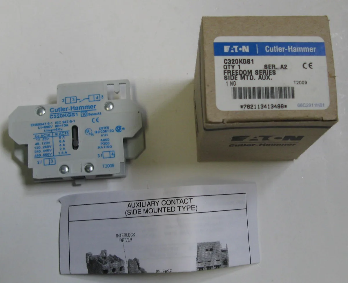 Eaton Eaton C320KGS1 Cutler-Hammer Auxiliary Contact 1NO Side Mount Size 00-2 600V AC 10A — product photo