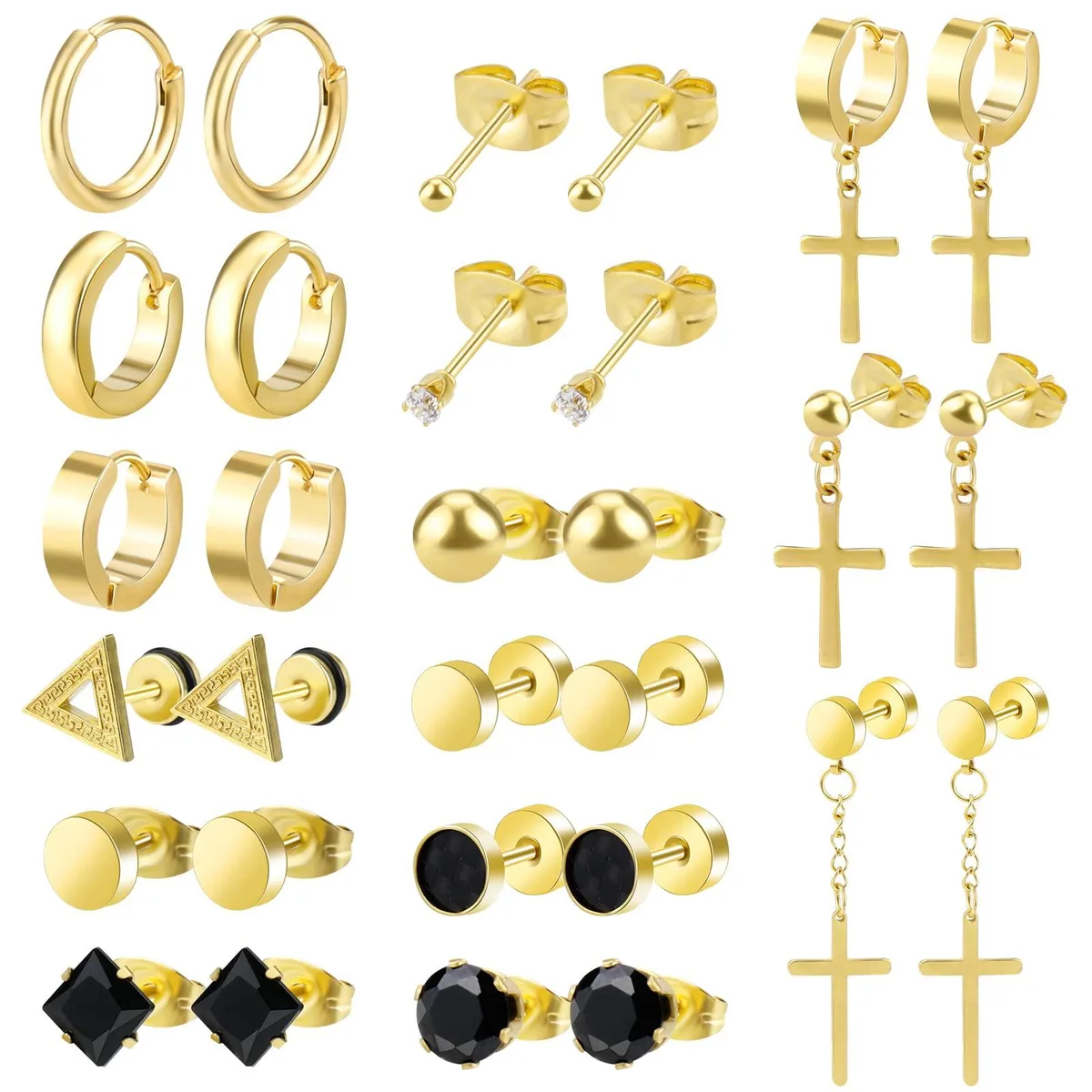  ONESING 15 Pairs Stainless Steel Hoop Earrings Gold — product photo