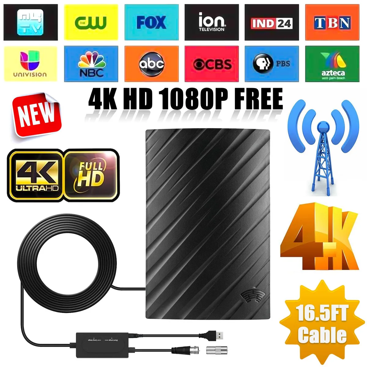 NSI NSI TV Antenna 4K 1080p Amplified 500 Miles 16.5ft Cable — product photo