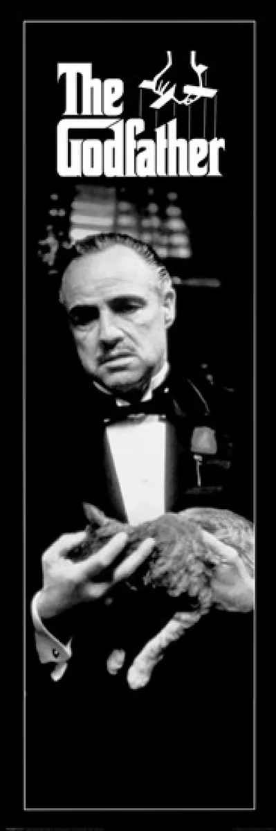 Black and white poster print of a cat from The Godfather, 12 by 36 inches