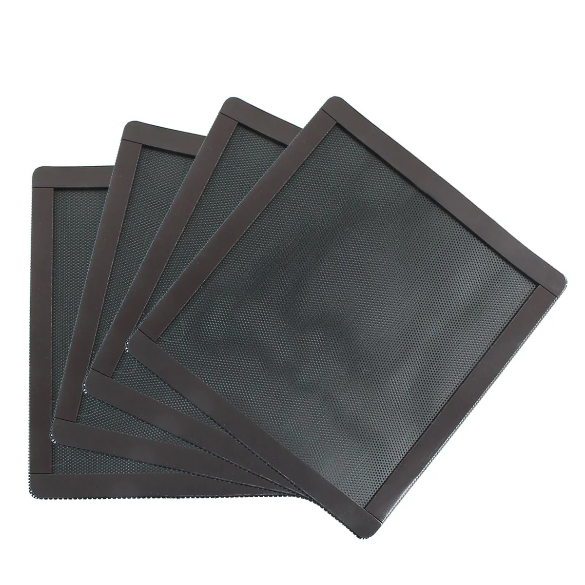 Four black 120mm magnetic PVC dust filters with rounded edges