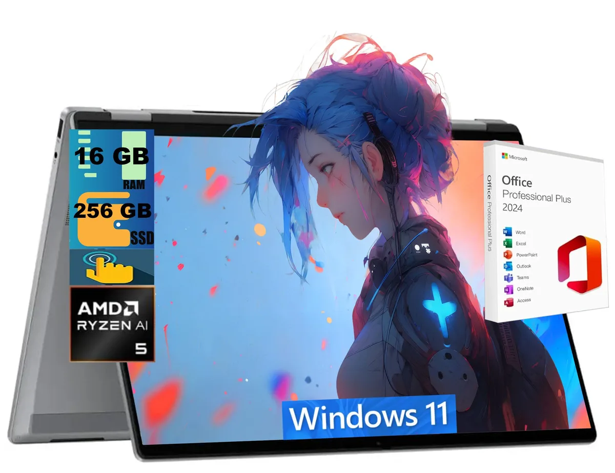HP HP OmniBook X 16 laptop, AMD Ryzen AI 5 340, 16GB DDR4, 256GB PCIe SSD, Office 2024 — product photo