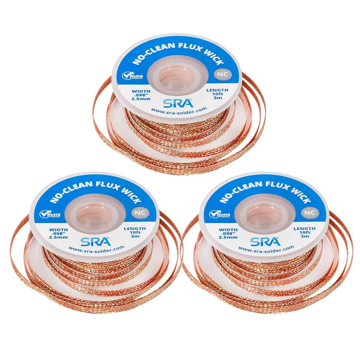  SRA Solder Desoldering Braid 3 Pack 10ft .098" No-Clean Flux — product photo